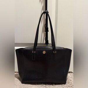 Tory Burch Black Leather Double-Handle Tote with Dust Bag